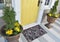Grey Cobblestone Stone Pattern Door Mat with yellow flowers and leaves