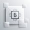 Grey CPU mining farm icon isolated on grey background. Bitcoin sign inside processor. Cryptocurrency mining community. Digital