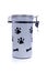 Grey doggy treat container with black pawprints