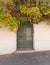 Grey door and foliage at Plaka picturesque neighborhood, Athens Greece