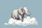 Grey elephant animal on fluffy cloud illustration. Generate ai