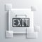 Grey Exit icon isolated on grey background. Fire emergency icon. Square glass panels. Vector