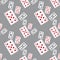 On the grey fashion color of 2021, playing cards. A seamless pattern. Map nine. Background