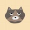 Grey fat cat with funny eyes. Head of grey dissatisfied cat. Cat head cartoon.