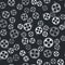 Grey Film reel icon isolated seamless pattern on black background. Vector