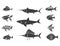 Grey fish silhouettes set