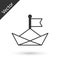 Grey Folded paper boat icon isolated on white background. Origami paper ship. Vector