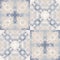 Grey french linen vector ceramic tilee texture seamless pattern. Square mosaic azulejos. Grunge shabby chic abstract background.