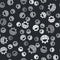 Grey Globe of the Earth and gear or cog icon isolated seamless pattern on black background. Setting parameters. Global