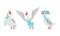 Grey Goose Character Wearing Ribbon and Hat with Spread Wings Vector Set