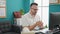 Grey-haired man business worker being sick working at the office