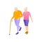 Grey - haired senior citizen walk, flat vector illustration.