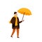 Grey Haired Senior Man Walking Under Umbrella in Rainy Day Vector Illustration