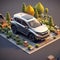 Grey Honda Cr-v Van In Isometric View With Zbrush Style