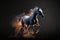 Grey horse running between fire flame. Generative AI. Generative AI