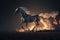 Grey horse running between fire flame. Generative AI. Generative AI