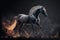 Grey horse running between fire flame. Generative AI. Generative AI