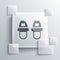 Grey Hotel slippers icon isolated on grey background. Flip flops sign. Square glass panels. Vector