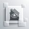 Grey House with eye scan icon isolated on grey background. Scanning eye. Security check symbol. Cyber eye sign. Square