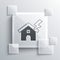 Grey House and lightning icon isolated on grey background. House with thunderbolt for house or property insurance symbol