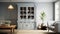 Grey Interior Hutch With Wooden Chairs And Vase
