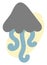 Grey jellyfish with blue tentacles, icon