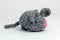 Grey knitted mouse on a white background