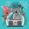 Grey koala with boombox