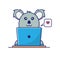 Grey koalas that work from home with blue laptop and love , brown table and white background vector illustration
