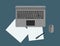 Grey laptop from above flat design vector illustration