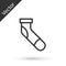 Grey line Baseball sock icon isolated on white background. Vector