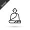 Grey line Buddhist monk in robes sitting in meditation icon isolated on white background. Vector Illustration