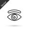 Grey line Hypnosis icon isolated on white background. Human eye with spiral hypnotic iris. Vector