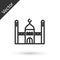 Grey line Muslim Mosque icon isolated on white background. Vector Illustration