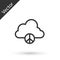Grey line Peace cloud icon isolated on white background. Hippie symbol of peace. Vector