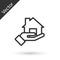 Grey line Realtor icon isolated on white background. Buying house. Vector