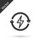 Grey line Recharging icon isolated on white background. Electric energy sign. Vector