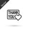 Grey line Thank you with heart icon isolated on white background. Handwritten lettering. Vector