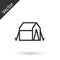 Grey line Tourist tent icon isolated on white background. Camping symbol. Vector