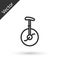 Grey line Unicycle or one wheel bicycle icon isolated on white background. Monowheel bicycle. Vector