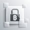 Grey Lock with bitcoin icon isolated on grey background. Cryptocurrency mining, blockchain technology, security, protect