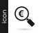 Grey Magnifying glass and euro symbol icon isolated on white background. Find money. Looking for money. Vector