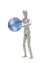 Grey mannequin holding a globe