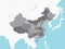 Grey Map of Regions of China with Surrounding Terrain