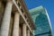 Grey marble column details on building