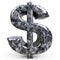 Grey Marble Dollar Sign on White Background.