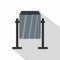 Grey metal dust bin icon, flat style