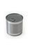Grey metallic tin can cylindrical shaped sealed food container