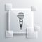 Grey Microphone icon isolated on grey background. On air radio mic microphone. Speaker sign. Square glass panels. Vector