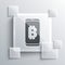 Grey Mining bitcoin from mobile icon isolated on grey background. Cryptocurrency mining, blockchain technology service